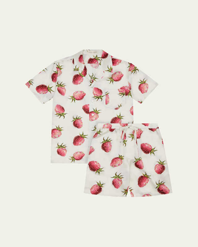 Emeli Strawberry-Print Silk Satin Pajama Set